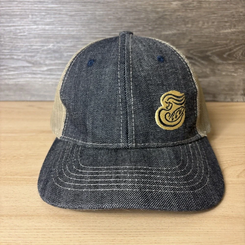 Panera Hat Cap Strap Back Blue Denim Mesh Trucker Embroidered Patch Adjustable